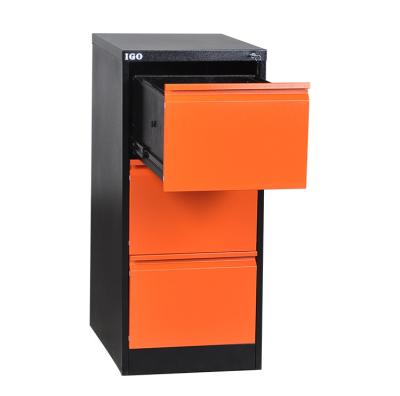 China Anti-Tilt Orange Welded Steel Cabinet 3-Drawer for sale