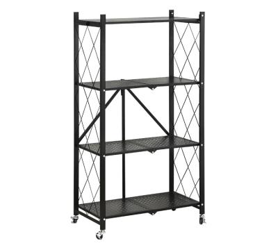 China Space Saving Promotion Metal Folding Kitchen Storage Tiered Shelf 4 Layers Folding Steel Shelf Display for sale