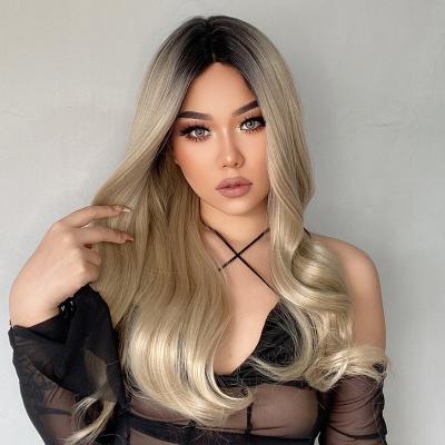 China Body Wave AT  Wigs 26 Inches Machine Made Synthetic Wigs Heat Resistant Wholesale blonde Ombre body wave Synthetic Fiber Hair Wigs for sale