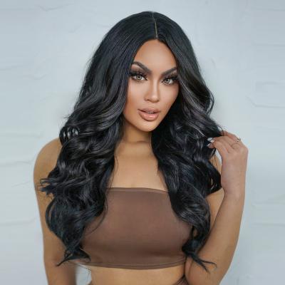 China Body Wave AT wigs synthetic hair heat resistant fiber brown highlight long body wave Synthetic Wigs for black women for sale