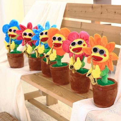 China Saxophone Dancing Sunflower Singing Birthday Gifts Soft Plush Potted Funny Creative Electric Toys Stuffed Toy Animated Dancing for sale