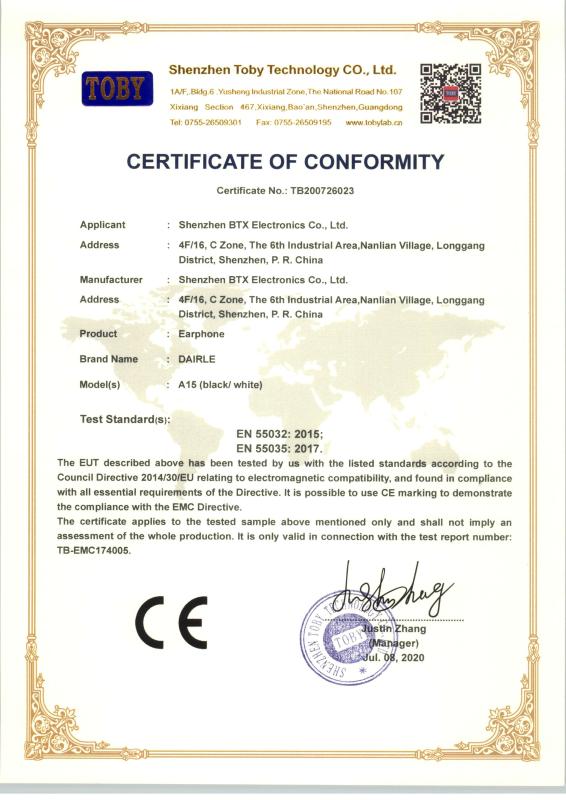 CE - Shenzhen BTX Electronics Co., Limited