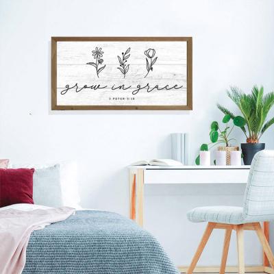 China Modern Farmhouse Wood Sign Inspired Europe Bedroom Wall Art Signs Grow In Grace Frame Wood Sign for sale