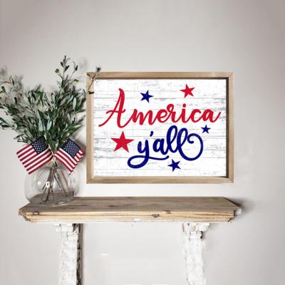 China Europe 4th of July Wall Art SignWood America Yae Wood Plaque Rustic Farmhouse Wall Decor for sale