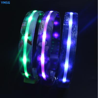 China DETACHED Chinoiserie Pattern Design Led Flashing Luminous Polyester Dog Collar Floral Printing USB Charging Led Dog Collar for sale