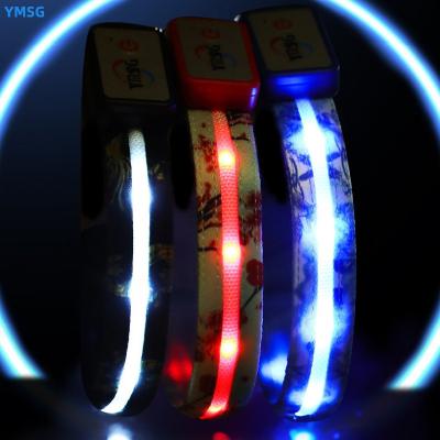 China Customized DETACHED Eco-Friendly Soft Polyester Led Snap Pet Collars Patterns Print Adjustable Dog Collar for sale