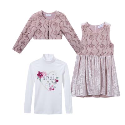 China Causal Style Sweet Cute Girl 3 Pcs Set Of Coat And Knitwear And Dress For Kids 4-12Y for sale