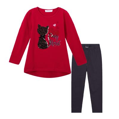 China Casual Cute Girl Long Sleeve T-shirt and Panties 2 Pieces Set with Cartoon Cat OEM ODM for Spring Autumn for sale