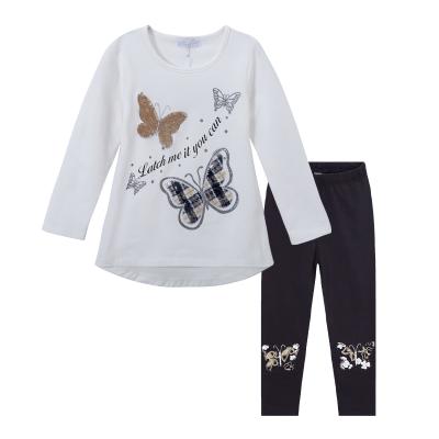 China Girls Sweet Butterfly T-shirt and Pant 2 Piece Set for Fall Spring for sale