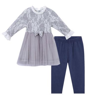 China Casual Fluffy Spring Toddler Babies Korean Vintage Style Dress Set Lace Baby Kids Princess Long Sleeve for sale