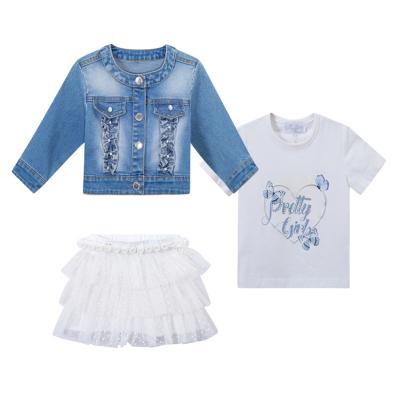 China Causal Style Girl 3 Pcs Casual Cute Denim Coat&T-Shirt&Skirt Set For Girls 4-12Y for sale