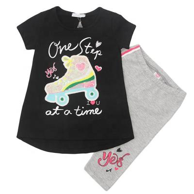 China Casual Cute Girl Fashion Print Pearl Embroidery Boutique Cotton Baby Clothing Set for sale