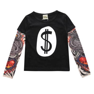 China Autumn Boys Clothing Novelty Tattoo QUICK DRY Spring Sleeve Black 100% Cotton Baby T-shirt Kids Long Sweatshirt for sale