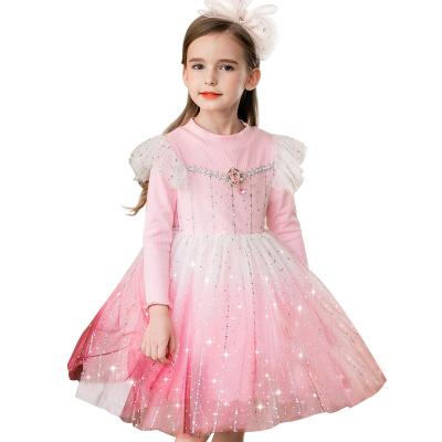 China New thicker anti-static autumn winter children dresses 3-8 years old children long sleeve fluffy dress gauze princess dress for kids for sale