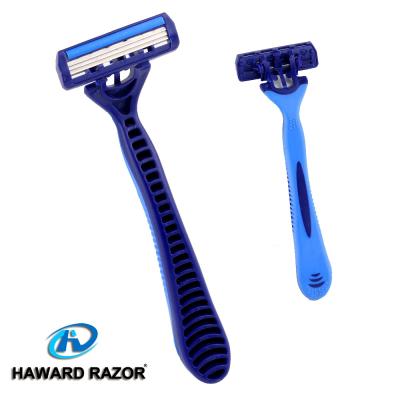 China Triple Blade D318L TPR Rubber&ABS Plastic Triple Handle Triple Blade Disposable Razor for sale