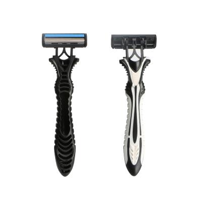 China Triple Blade Private Label Razor 3 Blade Rubber Handle Hair Removal Disposable Razor for sale