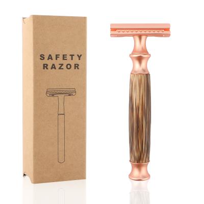 China Biodegradable Double Edge Razor Handle Safety Razor Bamboo Bamboo Edge Shaving Razor For Women Men for sale