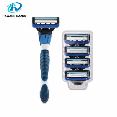 China hot sale 5 blades D952L metal handle online razor system 5 razor blades with replacement cartridge for sale