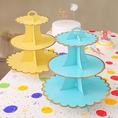 China Birthday Cake Shelf Disposable Paper Round Wave Shape Cake Stand Disposable Paper Celebration for sale