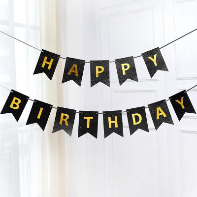 China Health Care Institute 16*20cm Birthday Banner LHD Gold Metal Happy Birthday Banner Party Decoration Paper Bunting for sale