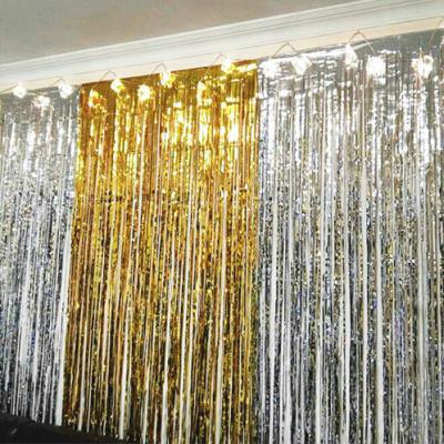 China 1*2m Indoor Aluminum Metallic Fringe Curtain Aluminum Tassel Backdrop Wedding Decoration Rain Curtains Party Rain Curtain Cortinas for sale