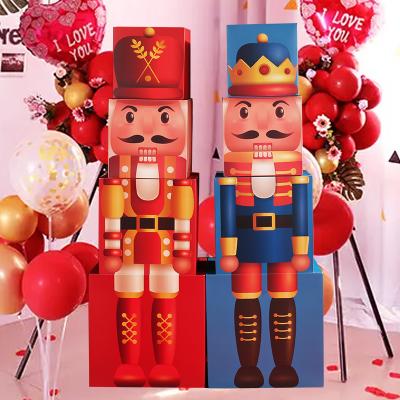 China Holiday Decorations Nutcracker Paper Crafts Christmas Decoration Nutcracker Box Display Stage Layout Cardboard Balloon White Box for sale