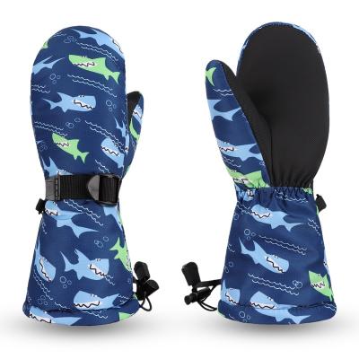 China Winter Cartoon Kid Gloves Waterproof Winter Windproof Gloves For Baby Boys Shark Dinosaur Print for sale