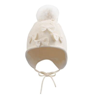 China COMMON Wholesale Bow Beanie Hat Infant Toddler Girls Beanie With Winter Baby Warm Hat Pompom Lovely for sale