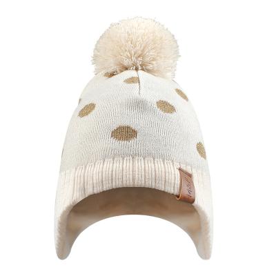 China COMMON Winter Dots Hat for Kids 100% Polyester Unisex Kids Baby Acrylic Earflap Hat Knit Hat with Ball Boys Girls for sale