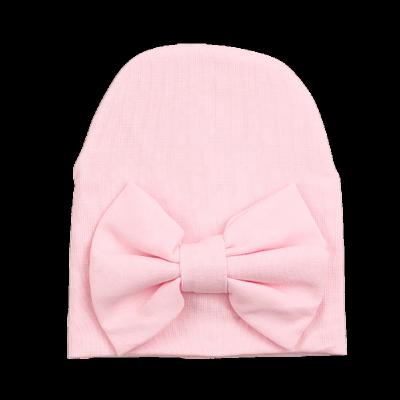 China Cute Soft Cozy Custom Bow Beanie Girls 100% Cotton Infant Simple Hat For Toddler Newborn Baby Autumn Winter Warm Hat for sale