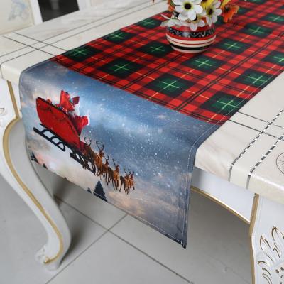 China Lovely Table Pattern Control Decoration Red and Green Runner with Reindeer Pulling Sleigh for Santa Clause Designed Printed Tablerunner for 40x180cm for sale