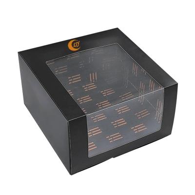 China Black Tuck Top Boxes Retail Paper Box Verpakking Voor Baseball Cap Met Display Window Te koop