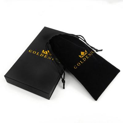 China Stylish Black Rigid Drawer Box with Gold Foil Custom Logo and Soft Velvet Lining for sale