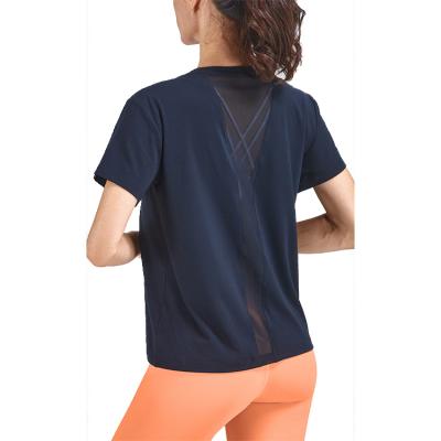 China Mesh Stitching Casual Sports Short Sleeve Top Yoga Breathable Lightweight Nude Suit Short Sleeve Top for sale