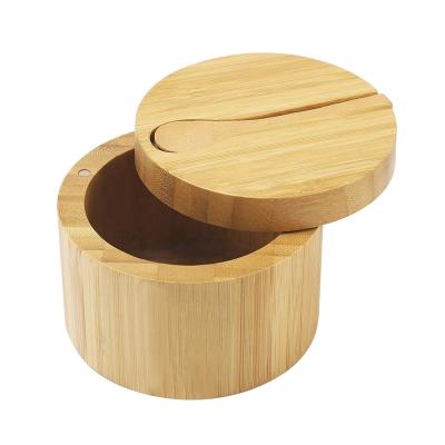 China Viable Bamboo Seasonings Box with Mini Spoon, Kitchen Salt Pepper Spice Cellars Storage Container for sale