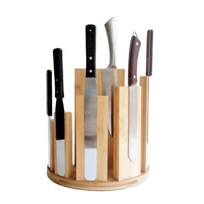 China Sustainable Multi Purposes Rotation Knife Block Stepped Knife Organizer Bamboo Magnetic Knife Block Holder for sale