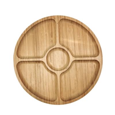 China Hot Sustainable Amazon Turned 5 Grid Food Tray Bamboo Baby Plate Sauce Dish Wooden Dinner Dish For Kids for sale