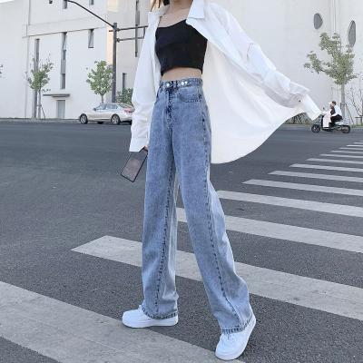 China 2021 High Waist Ladies Denim QUICK DRY Pants Loose Wide Leg Solid Color Fashionable Straight Jeans for sale