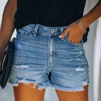 China 2021 QUICK DRY Carry Buttock High Waist Ladies Slim Ripped Denim Pants Denim Shorts Loose Jeans Women for sale