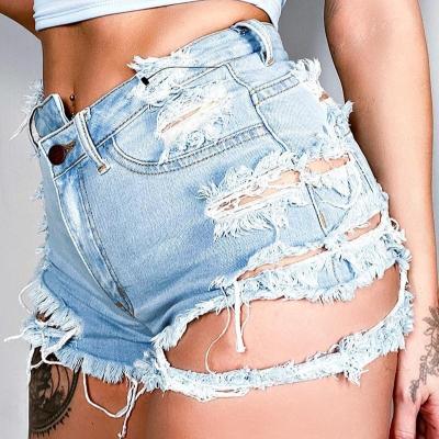 China 2021 new fashion QUICK DRY hot saling women's butt size crack! crack! high ripped denim shorts denim for sale