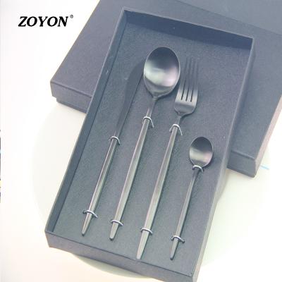 China Wholesale Disposable Matte Black Gift 4pcs Flatware Set, Gold Flatware for sale