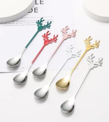 China Wholesale Disposable Mini Deer Shape Stainless Steel Gold Color Main Teaspoon For Christmas Gift for sale