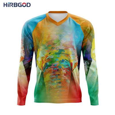 China HIRBGOD TYZ219-68 Long Sleeve Breathable Raglan V-Neck MTB Long Sleeves MTB Cycling Jersey For Men for sale