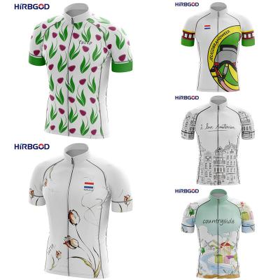 China Breathable HIRBGOD For Holland Rural Landscape Pattern Fietskleding White voor heren Men's Cycling Jersey Outdoor Cycling Riding Shirt for sale