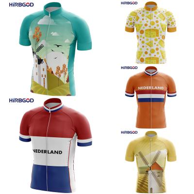 China HIRBGOD Breathable For Holland Flag Round Neck Fietskleding Summer Men's Sleeve Cycling Clothing Winnowing Machine Pattern Bike Short Wear for sale