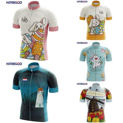 China Breathable HIRBGOD For Holland Easter Rabbit Egg Pattern Round Neck Fietskleding voor heren Mens Funny Bike Tops Cycling Apparel for sale