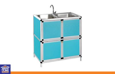 China Gabinete de aluminio azul o de encargo de los gabinetes de almacenamiento/del fregadero de cocina con el grifo de agua en venta