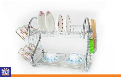 China Kitchen Utensils Chrome Wire 2 Layer Dish Rack , Cup Rack , Chopstick Rack and 1 pc Water Tray KTDR-8052 for sale