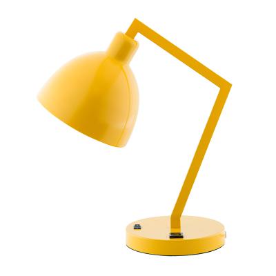 China 2021 Modern Nordic Modern Desk Lamp Yellow LED Metal Table Lamp with Switch and Plug Add USB Port for Hotel Bedroom Study Room for sale