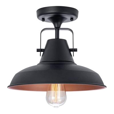 China Industrial Semi Flush Mount Ceiling Light Outdoor Farmhouse Ceiling Mounted Outdoor Lamp with Metal Shade Black Rustic Vintage for Staircase for sale